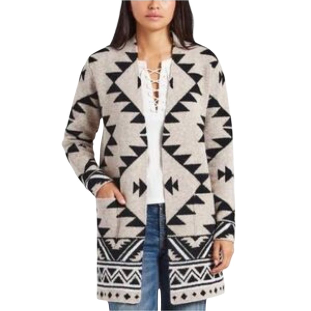 Frye Aztec Southwestern Open Long Cardigan With Pockets Womens Small